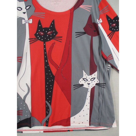 Catalog Favorites Multi-color Rhinestones 3/4 Sleave Cat Print Top 1X - Picture 3 of 11